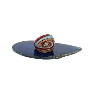 1970's Handblown Red, Blue and Black Swirl on Gold Glitter Glass Ring